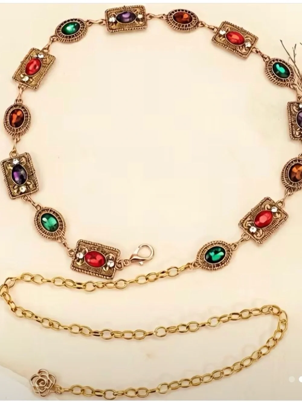 Gold-tone Multicolor Gem Chain Belt
